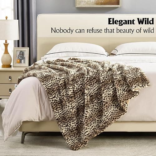 JONIYEAR Cozy Plush Striped Brown Cheetah Faux Rabbit Fur Throw Blanket 50" x 60",Decorative Thick Fuzzy Leopard Lap Blankets for Women, Soft Fluffy Animal Printed Warm Shaggy Blanket for Winter Fall thumbnail 3