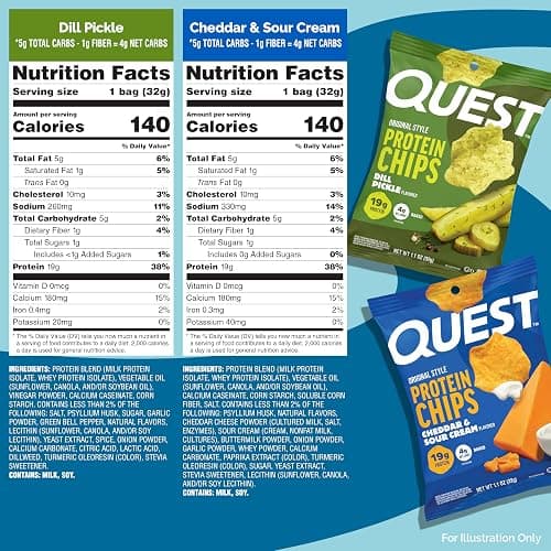 Quest Nutrition Protein Chips Variety Pack, Dill Pickle, BBQ, Cheddar & Sour Cream, Sour Cream & Onion, High Protein, Low Carb, Gluten Free 1.1 oz (Pack of 8) thumbnail 3