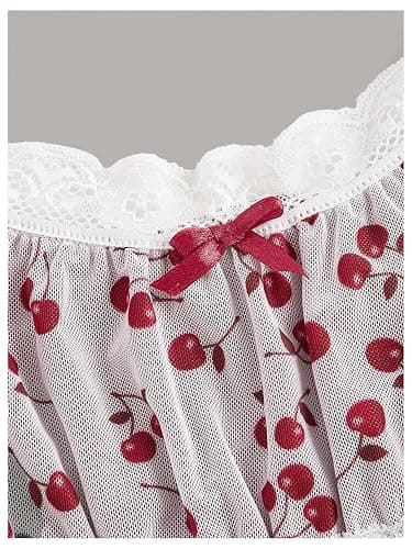 WDIRARA Women's Plus Size Strawberry Print Cami Top Mesh Camisole Lace Peplum Tops thumbnail 4