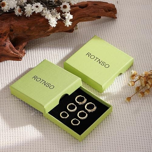 Rotnso Gold Hoop Earrings Set for Women Trendy, 14K Gold Plated Chunky Hypoallergenic Small Diamond Cartilage Hoops Cute Cubic Zirconia Dangle Stud Earrings Jewelry Gifts thumbnail 7