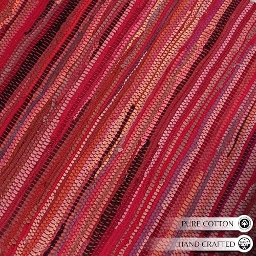 Ramanta Home 100% Cotton Hand Woven Chindi Rag Rug 2'x3' - Red, Recycled Reversible Rug, Boho Rustic Farmhouse Rugs for Living Room, Kitchen, Dinning Room Entryway Floor Mat - 24"x36" thumbnail 7