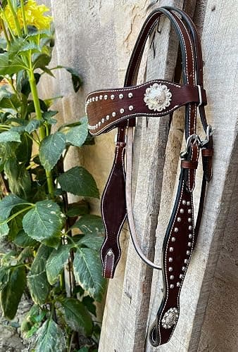 Hulara Top Grain Buff Leather Western Bridle and Breast Collar Set Tooled Headstall and Horse Breastcollar Western Tack Set Horse Breast Collar Western Bridle Sets Horse Headstall and Breast Collar thumbnail 7