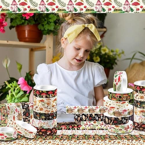 MOZUI 12 Pcs Mushroom Washi Tapes Set Forest Mushroom Vintage Masking Tape Mushroom Themed Decorative Tape Mushroom Printed Decorative for DIY, Planner, Scrapbooking, and Party Decor thumbnail 4