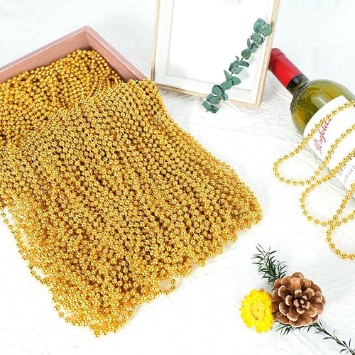 SHAOQINLIN 12 PCS Gold Bead Necklace, Mardi Gras Beads Christmas Necklaces 33" Metallic Beaded Costume Party Necklaces for Parade Throws, Wedding, Birthday, Pirate Party Favors thumbnail 3