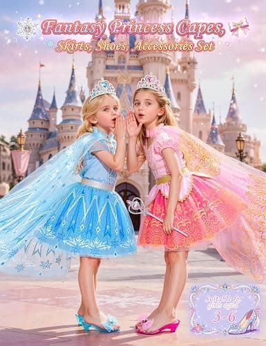 Princess Dress Up Clothes for Little Girls Kids Princess Dress Up Shoes | Princess Cape Tutu Shoes Crown Wand, Princess Toys Gift for Girls Kids Aged 3 4 5 6 Years Old thumbnail 2