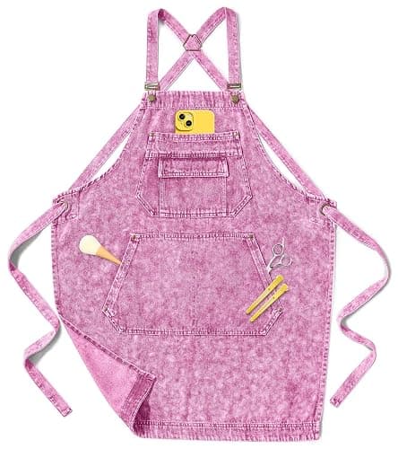 Vammcht Denim Apron with Pockets for Hair Stylist Gardening Craftsmen Barista Women Hairdresser Jean Work Apron Cross Straps - Image 1