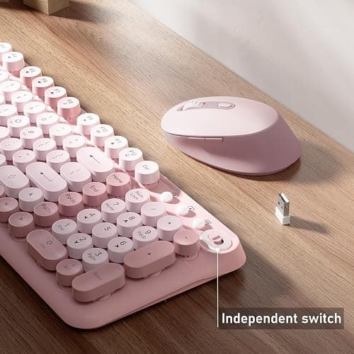MPTOG Wireless Keyboard and Mouse Combo, Full-Size 2.4G Set with Number Pad, Long Battery Life, Plug Play for Office and Student Use (Pink) thumbnail 5
