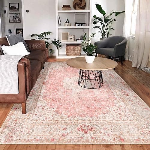 Castage 5x7 Area Rugs Washable,Pink Rug for Living Room Bedroom | Large Boho Vintage Bohemian Distressed Carpet Non Slip for Kitchen,Blush thumbnail 2