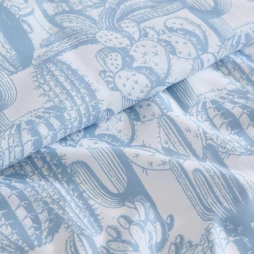 Wrangler - Queen Size Sheet Set, Ultra-Soft & Wrinkle-Resistant Bedding for Year Round Comfort, Deep Pockets, Bed Sheets with Matching Fitted Sheet & Pillowcases (Cactus Toile Blue) thumbnail 2