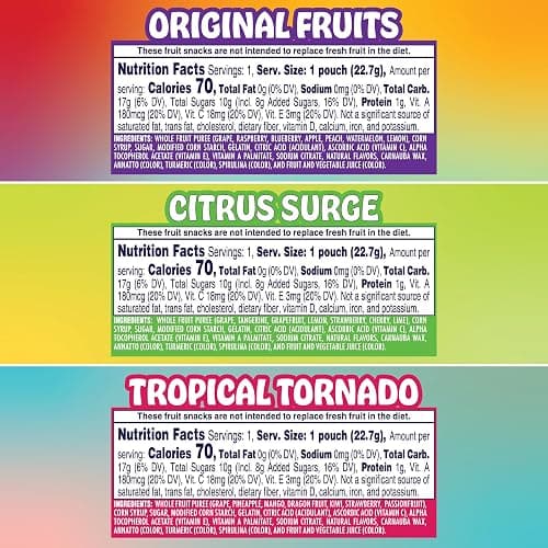 Welch's Fruit Snacks Fusions, Variety Pack, Gluten Free, 0.8 oz, 50 Ct | Juice-filled 2-in-1 fruit snack, 3 flavor collections: Original Fruits, Tropical Tornado & Citrus Surge, gluten free thumbnail 2