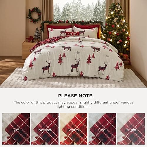 Bedsure Christmas Comforter Set Queen - Christmas Bed Set with Reindeer, Soft Bedding for Holiday, 3 Pieces, 1 Reversible Buffalo Check Printed Comforter and 2 Pillow Shams thumbnail 9