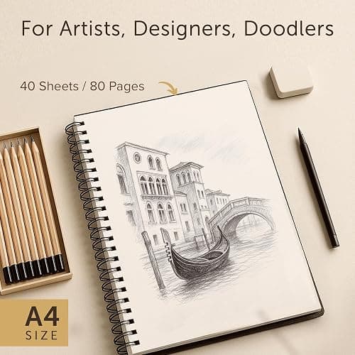 A4 Hardcover Drawing Book - Extra Thick Paper (200 GSM) - Spiral Bound for Kids and Professionals for Drawing and Sketching - 21 x 29 cm, 40 Sheets / 80 Pages thumbnail 4