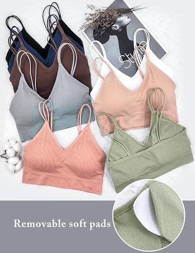 BQTQ 8 Pcs Women's Padded Bralettes V Neck Cami Bralette Seamless Sleep Bra | Mini Camisole Bras with Elastic Straps Removable Padded Bra, V-neck Tube Top Bra Basic Everyday Sleeping Bra Multipack thumbnail 5