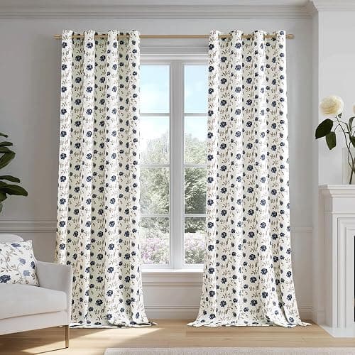 Beauoop Floral 100% Blackout Curtains 84 Inches Long 2 Panels for Bedroom Living Room Blue Brown on Beige Vintage Rose Flower Patterned Room Darkening Thermal Soundproof Grommet Window Drapes, 52X84 thumbnail 4