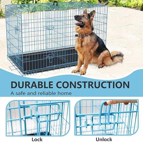 blue metal dog crate thumbnail 3