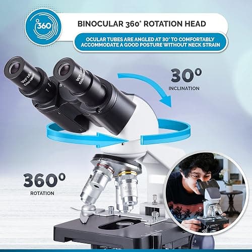 AmScope B120C Series Student & Professional LED Binocular Compound Microscope - 40X-2500X Magnification - Features Siedentopf Head & 3D Mechanical Stage thumbnail 5