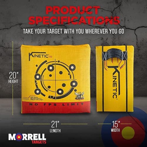 Morrell Targets 144 Yellow Jacket Kinetic 1.0 65 Pound Portable Field Point Archery Bag Target w/ 2 Shooting Sides, 10 Bullseyes, and Handles, Yellow thumbnail 3