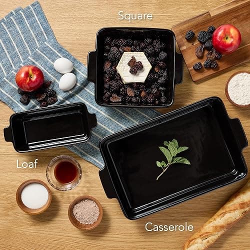 Best Choice Products 3-Piece Ceramic Bakeware Set, Stoneware Baking Dishes, Porcelain Casserole Bakeware Dishes, Serving Dishes - 9x12 Casserole, Loaf Pan, 8x8 Baking Dish - Black Licorice thumbnail 2