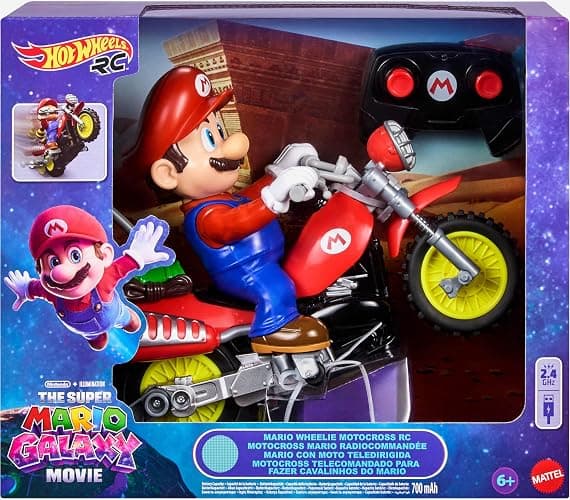 Hot Wheels Mario Wheelie Motocross RC, Remote-Control Motorcycle | Battery-Powered Moto with Figure that Moves & Tilts with Turns, Inspired by The Super Mario Bros. Movie, JML15 thumbnail 7