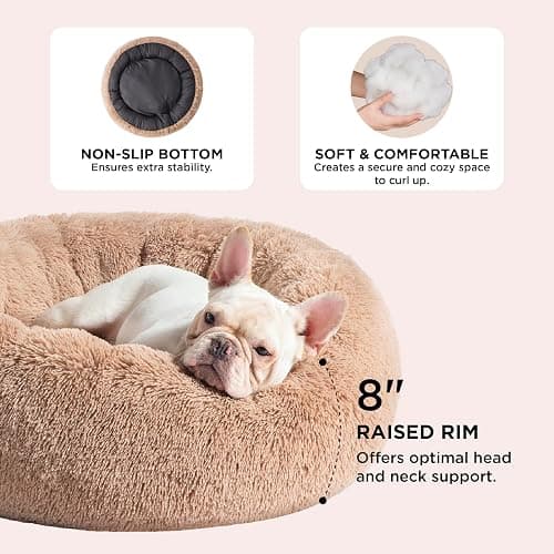 Bedsure Calming Dog Bed Medium Size Dog - Donut Washable Medium Pet Bed, 30 inches Anti-Slip Round Fluffy Plush Faux Fur Cat Bed, Fits up to 45 lbs Pets, Camel thumbnail 9