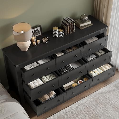 BORNOON 9-Drawer Dresser, Modern Wooden Storage Chest of Drawers, Dresser TV Stand, Wood Drawer Organizer with Metal Handles for Bedroom, Living Room, Hallway thumbnail 4