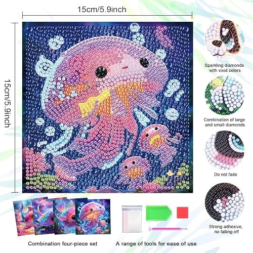 FLAJZ Diamond Art Kits for Kids, 4 Pack Diamond Painting Kits for Kids Beginners, 5D Cartoon Cute Animals Dimond Art Kits, DIY Full Drill Round Mosaic Gem Art Kits for Home Wall Decor 6x6 Inch thumbnail 2