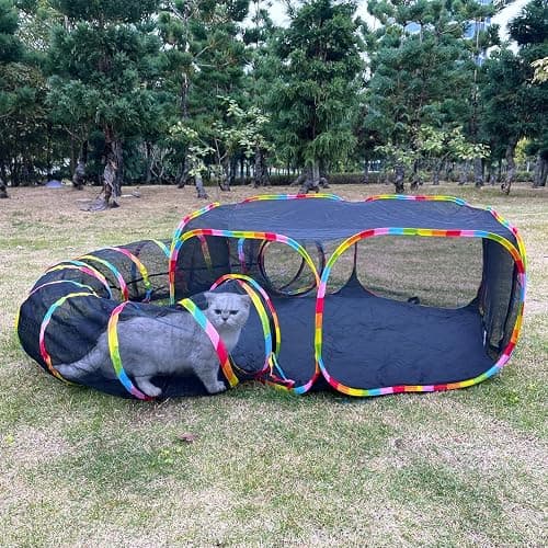 Outdoor Cat Enclosures, Cat Playground Portable Mesh Tent, Outside Circle Playpen Tunnel for Kitty, Rabbit, Puppy and Small Animals - Image 1