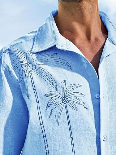 Runcati Mens Hawaiian Shirt Short Sleeve Button Down Summer Beach Vacation Cotton Linen Shirts thumbnail 5