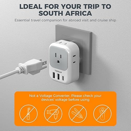 South Africa Plug Adapter 2 Pack, TESSAN Type M Power Adapter with 4 AC Outlets 3 USB Ports(1 USB C), Travel Adaptor US to Botswana Namibia Nepal Bhutan thumbnail 7