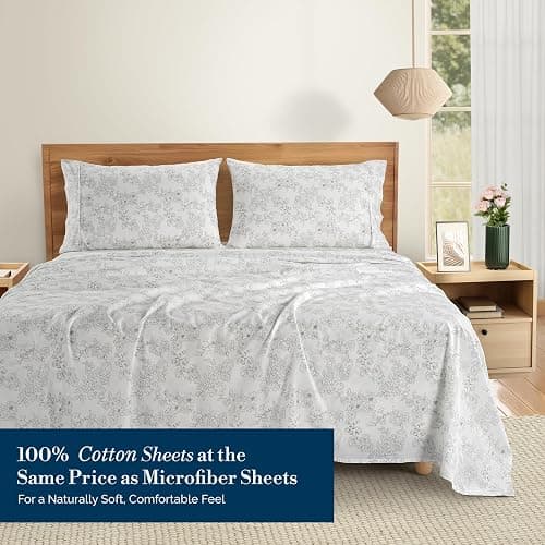 Casa Platino 100% Cotton Twin XL Sheet Set – 4 Piece Twin XL Sheet Set Twin XL with Crisp Cool & Soft Feel, with 15 Inch Deep Pocket Fitted Sheet, Breathable & Cozy for a Good Nights Sleep – Ashpetal - Image 1