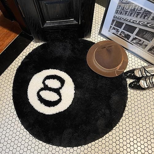 Aewerpec 24" Black Geometric Number 8 Ball Rug, Unique Circle Area Rug for Bedroom Decor thumbnail 7