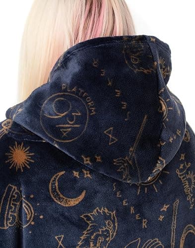 Harry Potter Womens Wearable Blanket Hoodie | Adults Fluffy Fleece Hooded Pullover Hogwarts Graphic | Wizard Lined Loungewear with Big Pocket thumbnail 5