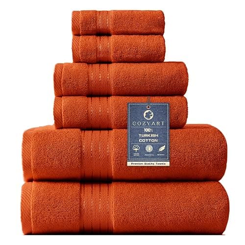 COZYART Burnt Orange Bath Towel Set for Bathroom Turkish Cotton Thick Soft Absorbent Durable 650 GSM Towel Sets of 6, 2 Large Bath Towels, 2 Hand Towels, 2 Washclothes - Image 1