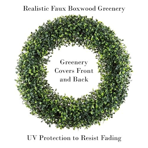 Pure Garden 19.5-Inch Boxwood Wreath - Round UV Resistant Artificial Spring, Summer, Fall, or Winter Wreath - Indoor/Outdoor Wreaths for Front Door thumbnail 3