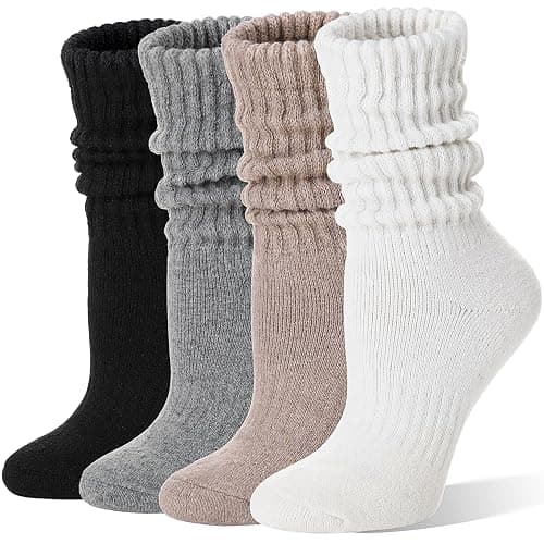 EBMORE Merino Wool Slouch Boot Socks Thermal Warm Winter Thick Scrunch Cozy Crew Socks for Women 4 Pairs - Image 1