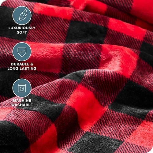 Bare Home Fleece Blanket - Full/Queen - Ultra-Soft Lightweight for Bed, Sofa, and Couch - Luxury Microplush - Cozy Warm Blanket (Full/Queen, Buffalo Plaid - Red/Black) thumbnail 3