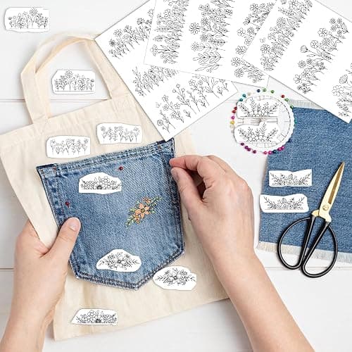 Water Soluble Stabilizer Embroidery Patterns - CRASHOT 4 Sheets Stick and Stitch Embroider Paper Wash Away, Flower Floral Daisy Butterfly Designs, Suprise for Hand Sewing Lover thumbnail 2
