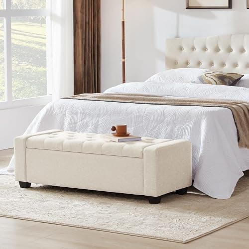 Huatean Home 48" Ottoman with Storage, Storage Ottoman Bench with Safety Hinge, Upholstered Entryway Bench with Seating for Bedroom, Living Room, Holds up to 330 lb, Beige thumbnail 8