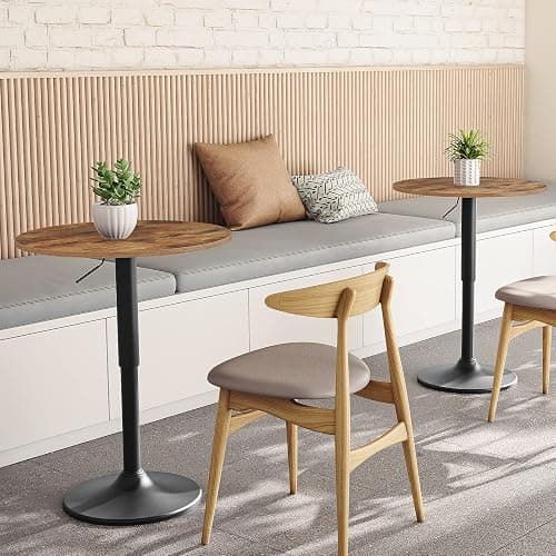 HOOBRO Bar Table, Height-Adjustable Round Pub Table 27-35.4 Inches with Sturdy Base, Modern Style, Easy to Assemble, Suitable for Small Space, Rustic and Black BF58BT01G1 thumbnail 7