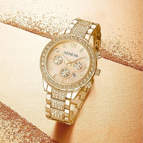 Luxury Unisex Crystal Diamond Watches Quartz Digital Calendar Rose Gold Silver Stainless Steel Watch thumbnail 5