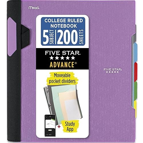 Five Star Advance Spiral Notebook + Study App, 5 Subject, College Ruled Paper, 8-1/2" x 11", 200 Sheets, Spiral Guard, Movable Tabbed Dividers, Amethyst Purple (820013G) - Image 1