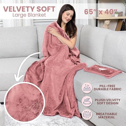 Resty Travel Blanket - Compact Airplane Blanket with Bag - Small and Lightweight Traveling Blanket & Pillow - Portable Blankets with Carabiner for Easy Transport - Plane Train Car (Pink) - Pink thumbnail 6
