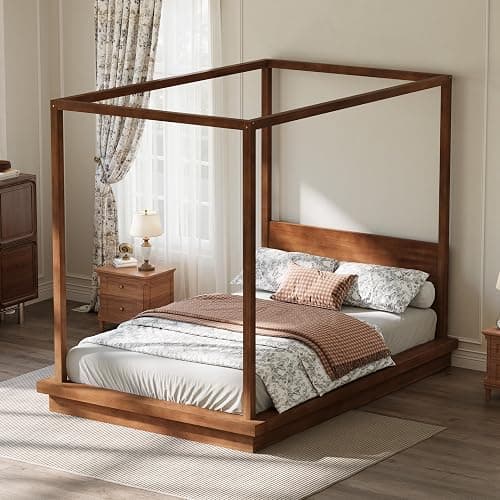 Merax Queen Wooden Canopy Platform Bed with Headboard,Brown thumbnail 4