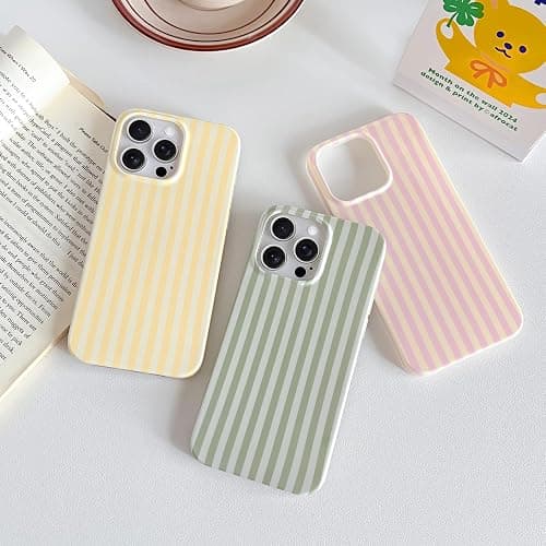 Yeddabox for iPhone 15 Pro Max Case Cute Striped Phone Case Soft TPU Slim Shockproof Phone Cover for Women Girls, Pink and Yellow thumbnail 6