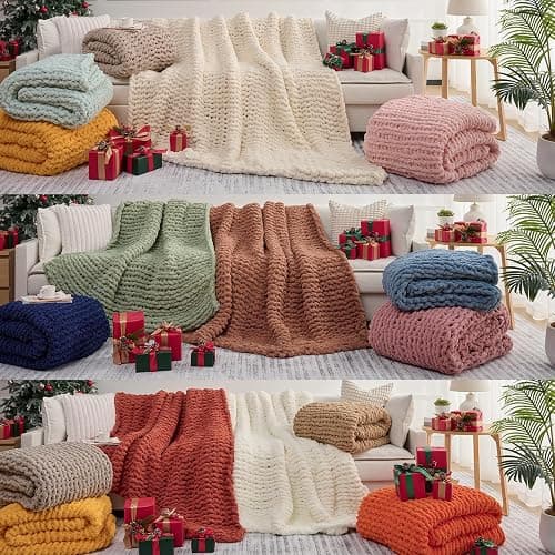 L'AGRATY Chunky Knit Blanket Throw,Soft Chenille Yarn Throw 50x60，Handmade Thick Cable Knit Crochet Blanket, Large Rope Knot Throw Blanket for Couch Home Decor thumbnail 7