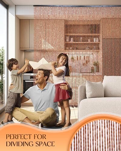 Erfolkerz 52 Strands Beaded Curtain for Doorways -35.4"x79"- Handmade Natural Beaded Curtains，Boho Doorway Wood and Bamboo Bead Curtain-As Insect Screen/Room Divider-Brown thumbnail 6