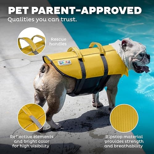 Outward Hound Granby Splash Dog Life Jacket, Life Vest, Yellow, Large | Max Buoyancy, Adjustable Fit, Head/Neck Support, Rescue Handle, Reflective, Swimming & Boating, Large Dogs (28–32" Girth) thumbnail 5