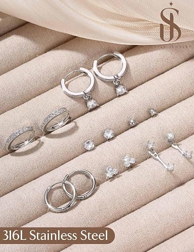 Jstyle Hypoallergenic 14K Gold Plated Stud Hoop Earrings for Women - Surgical Stainless Steel Earrings Trendy Small Hoops Cartilage Earring Stacks Huggie Earring Set for Multiple Piercing Jewelry thumbnail 6
