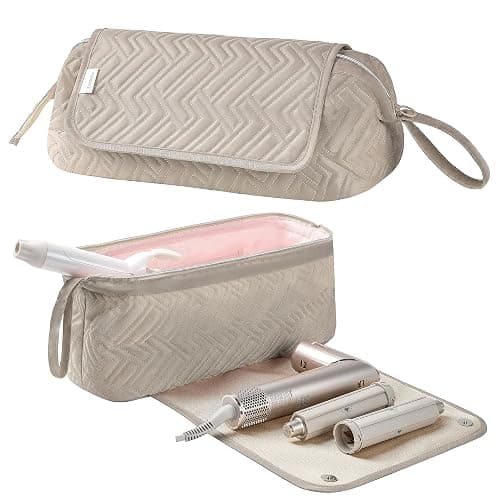 Leudes Hair Tools Travel Bag for Women Heat Resistant Mat for Travel Essentials Hot Tools Straighteners,Flat Irons,Curling Iron,Hot Air Brushes and Hair Dryer Organizer Bags 2 in 1 (Camel) thumbnail 3