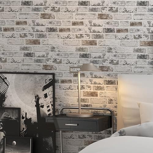 Brick Wallpaper Peel and Stick Wallpaper 17.3"x393" Grey and White 3D Brick Wallpapers Self Adhesive Vintage Wall Paper Removable Textured Contact Paper for Fireplace Kitchen Home Decoration Vinyl thumbnail 7